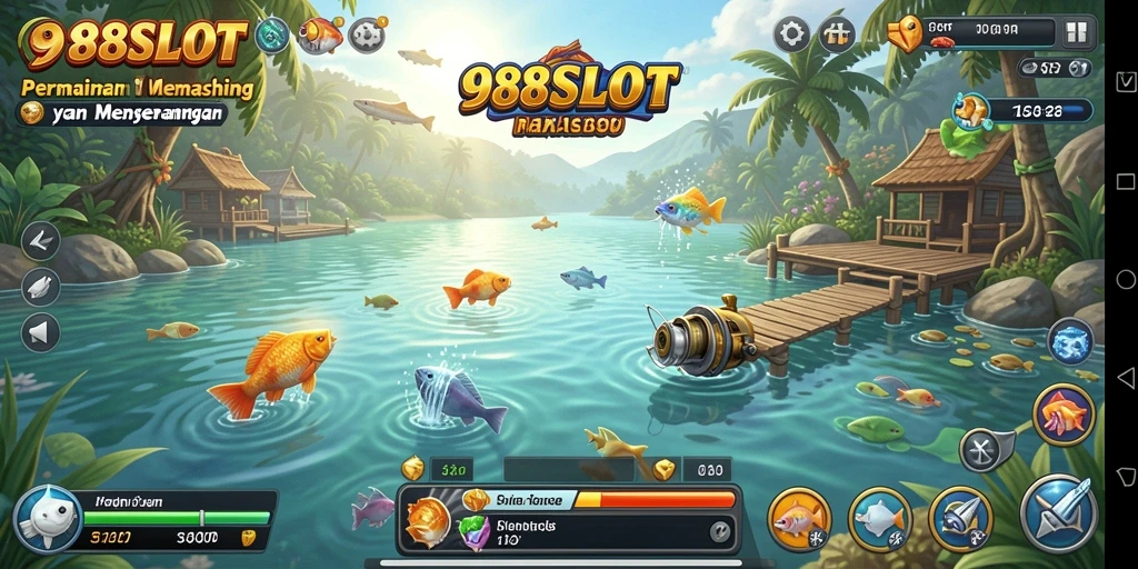 Screenshot menampilkan gameplay memancing yang seru dan realistis.