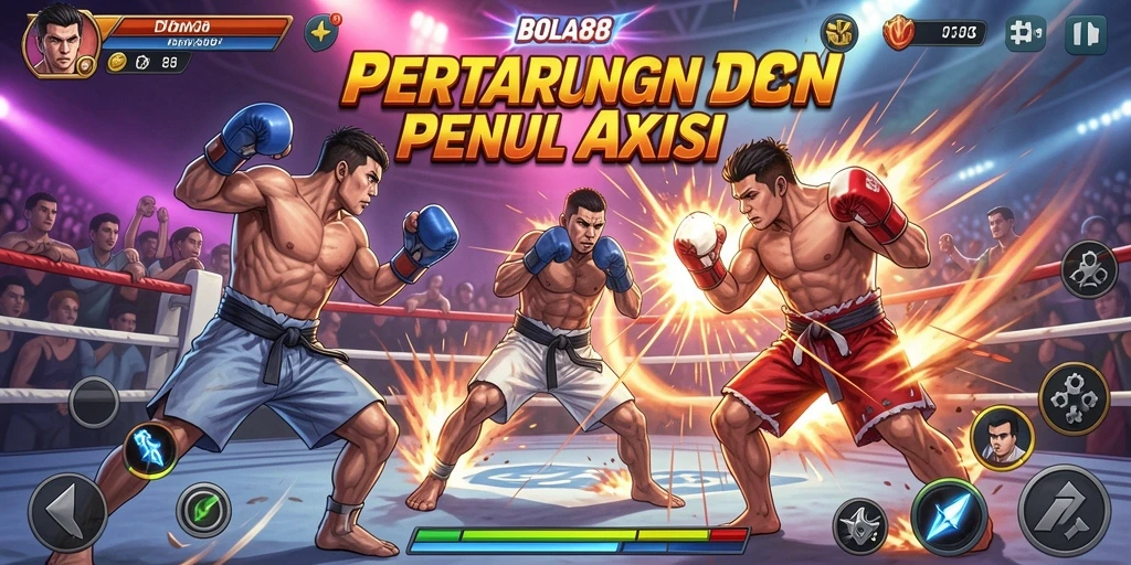 Gameplay seru BOLA88 menampilkan pertarungan intens antar karakter.