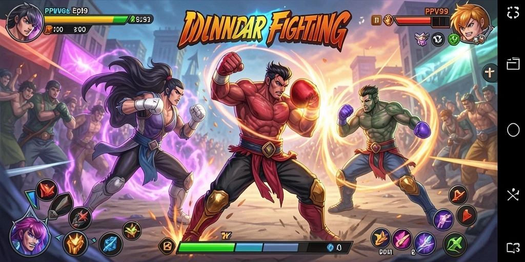 Tangkapan layar PPV99 menampilkan karakter bertarung dalam arena dengan efek visual yang spektakuler.