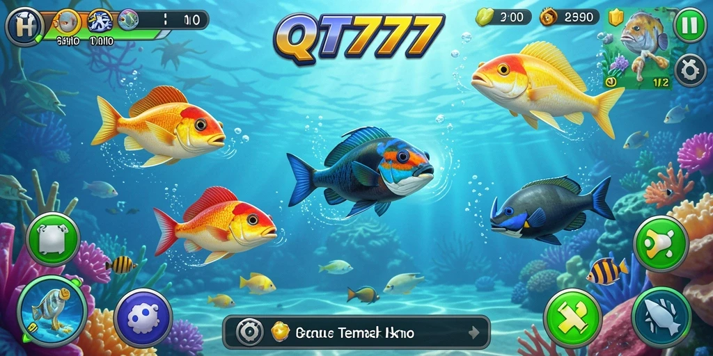 Tangkapan layar QT777 menampilkan aksi seru saat menembak ikan.