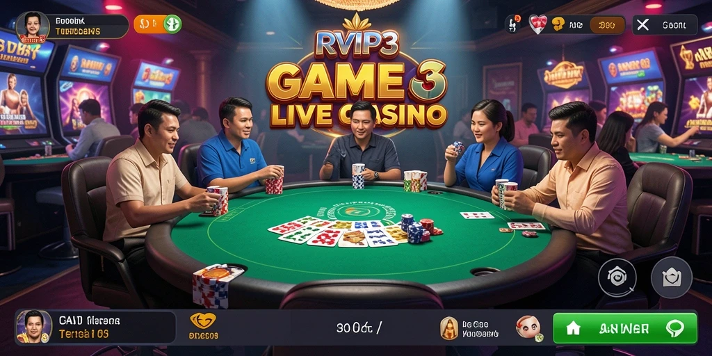 Screenshot utama RVIP3 menampilkan dealer langsung dan gameplay yang mendebarkan.